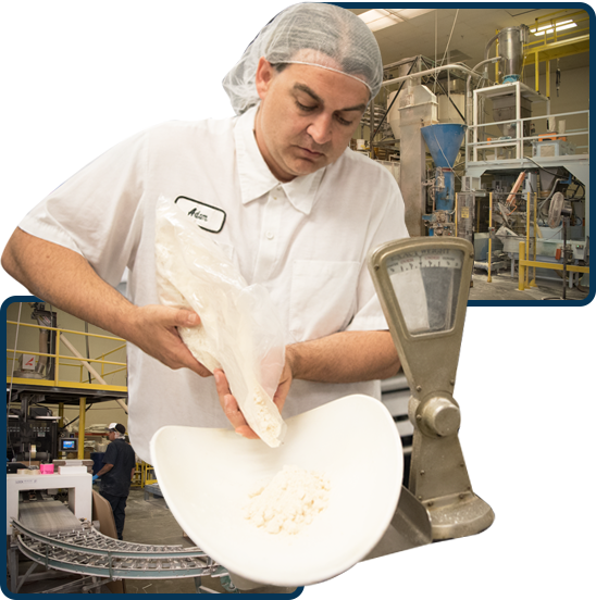 A Langlois worker pours a powdered product