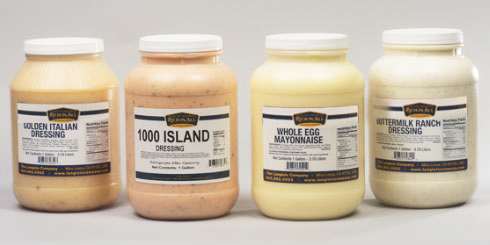 Containers of mayonnaise and dressings