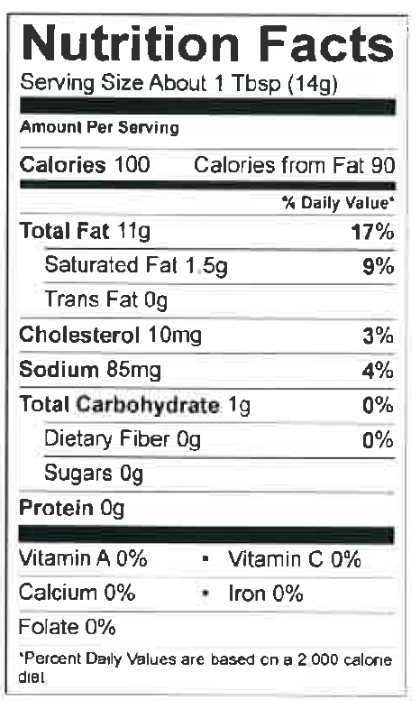 Nutrition Facts Whole Egg Mayo